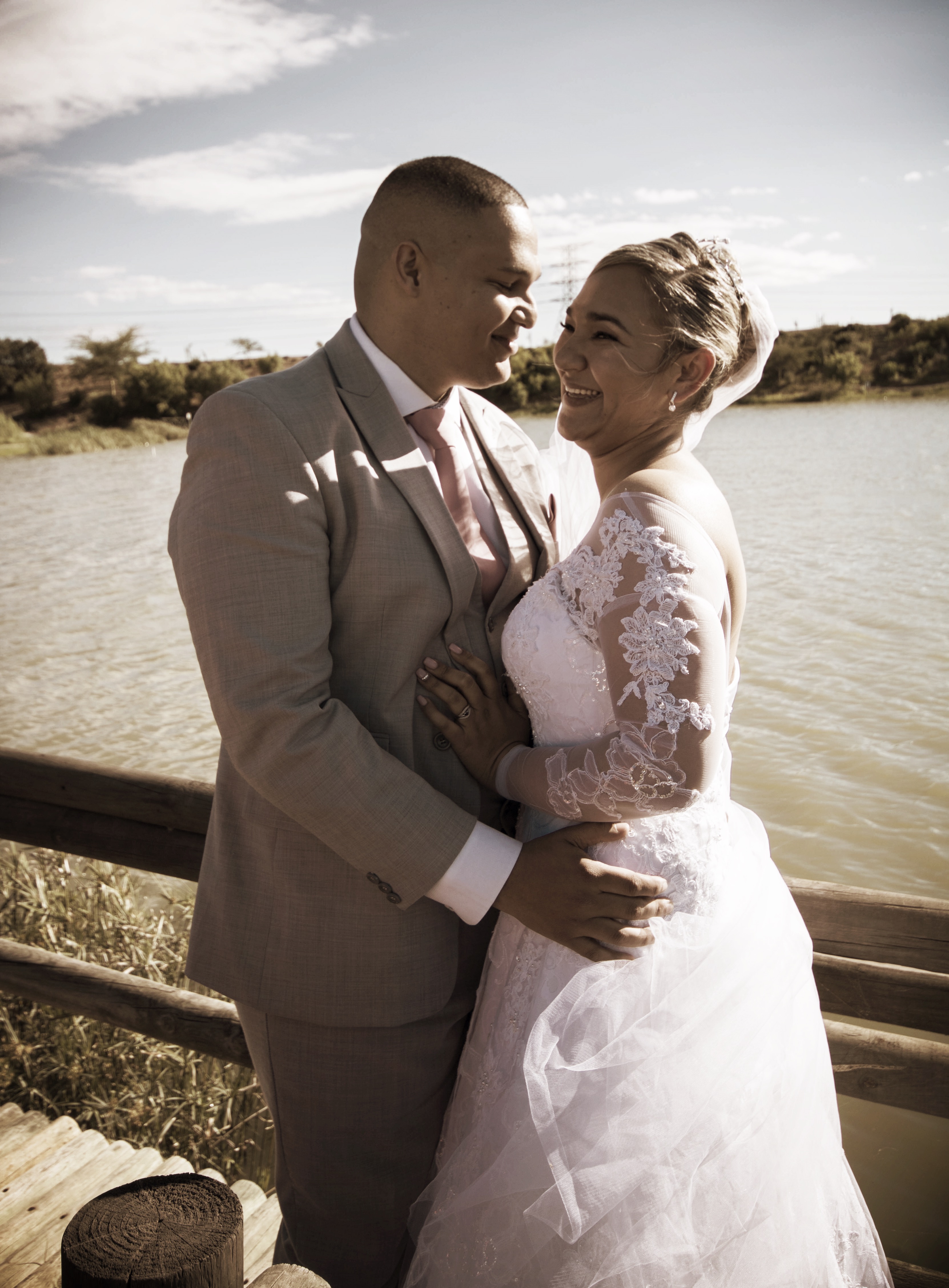 A wedding-day photograph of Tyron and Martha-ada